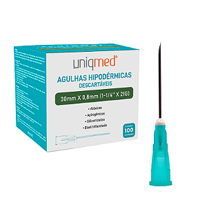AGULHA HIPODERMICA 21G 30MM X 0,80MM - CX/100 - UNIQMED