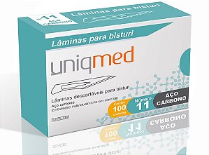 LAMINA BISTURI N11 DESCARTAVEL - AÇO CARBONO - CX/100 - UNIQMED