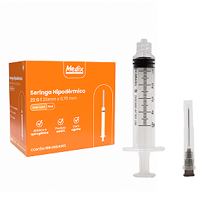 SERINGA 5ML C/AG 25X0,70 (22G 1) LUER LOCK - CX/100 - MEDIX