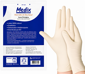 LUVA CIRURGICA LATEX C/PO - 6,5 - CX/10 -MEDIX