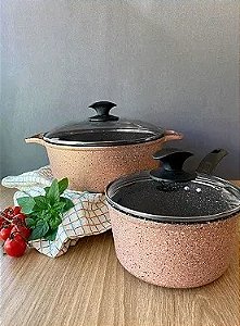 Panela Antiaderente 16cm Champagne c/ Tampa de Vidro