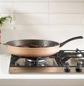 Frigideira Antiaderente 32cm Champagne c/ Tampa de Vidro