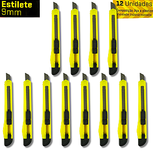 Estilete Estreito Com Trava de Plástico 9mm Com Lâmina 12UN