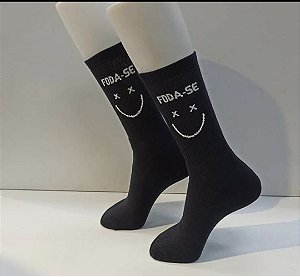 Meia Foda-se com Estampa Sorridente- preta
