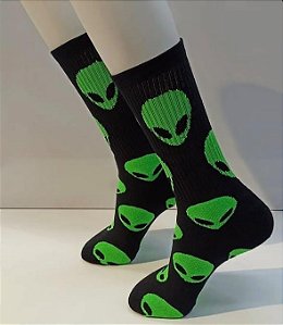 Meia Alienígena Estilo Diversão - Verde e Preto