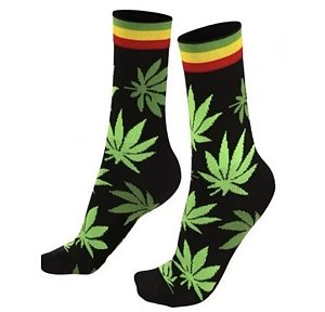 Meia Estilo Rasta com Folhas de Cannabis