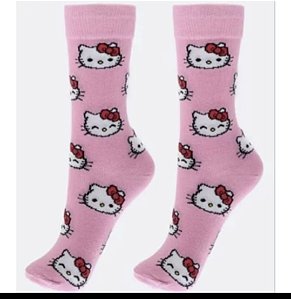 Meia Hello Kitty Estampada Rosa