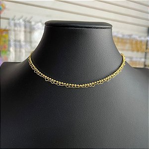 Colar Choker Duplo Mini Coração Dourado