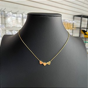Colar Choker 3 Corações Dourado