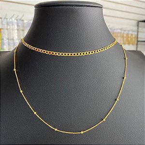 Colar Choker Corrente/Bolinha Dourado