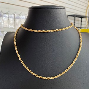 Colar Choker Duplo Cordão Baiano Dourado