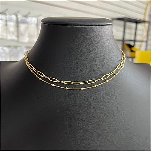 Colar Choker Duplo Dourado