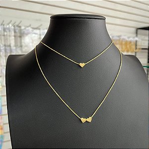 Colar Choker Duplo Coração Dourado