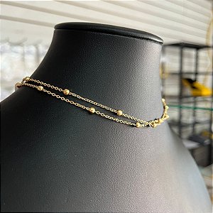 Colar Choker Corrente Bolinha Dourado