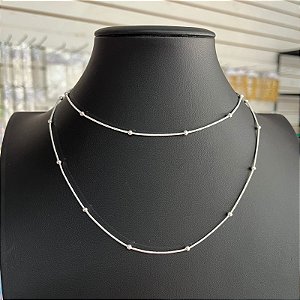 Colar Choker Prata Duplo Bolinhas