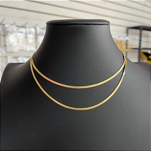 Colar Choker Fita Dupla Dourado