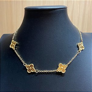 Colar Choker Trevo M Dourado