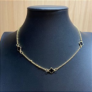Colar Choker Trevo P Dourado/Preto