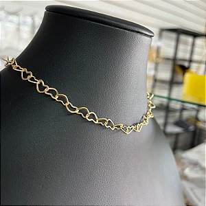Colar Choker Dourado Coração M