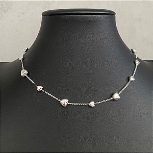 Colar Choker Coração Prata