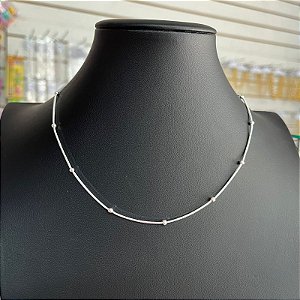 Colar Choker Cordão Bolinha Prata