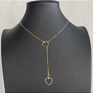Colar Choker Gravata Coração Dourado