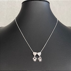 Colar Pingente Filhos Menina/Menino Prata
