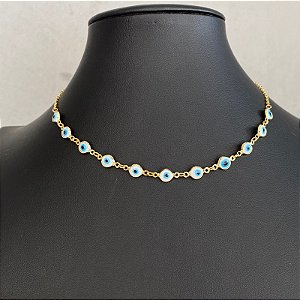 Colar Choker Dourado Olho Grego