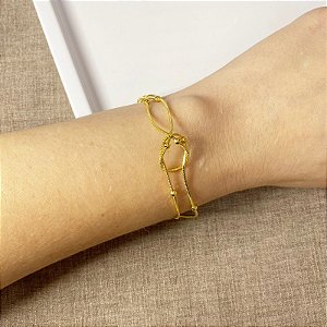 Pulseira Nó Cordão Bolinha Dourada