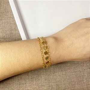 Pulseira Tripla Bolinha/Coração Dourada