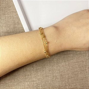 Pulseira Tripla Bolinha Dourada