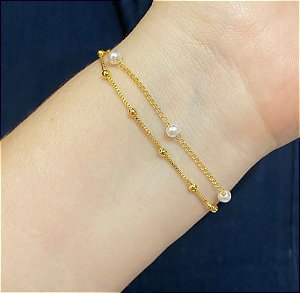 Pulseira Dupla Bolinhas Dourada