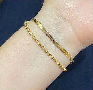 Pulseira Dupla Fita/Trançado Dourada