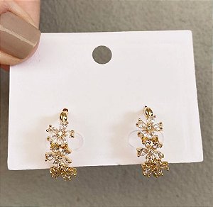 Brincos Argola/Fecho Flores Cravejadas Prata/Dourado