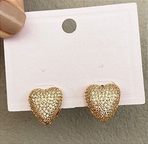 Brincos Argola Luxo Coração Cravejado Prata/Dourado