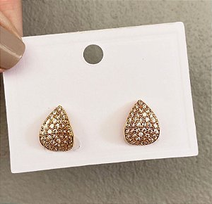 Brincos Gota Cravejada Dourado/Prata