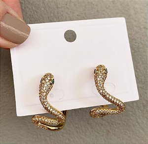 Brincos Cobra Microzircônias Dourado/Prata