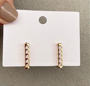 Brincos Click Retangular Vazado Coração Dourado/Prata