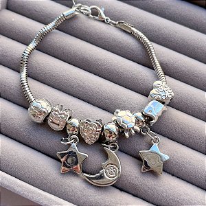 Pulseira Berloques Prata Lua/Estrela
