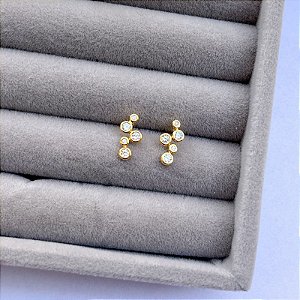 Brinco Ear Cuff Bolinhas Zircônia Dourado/Prata