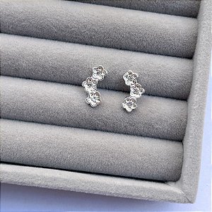 Brinco Ear Cuff Flores Strass Prata