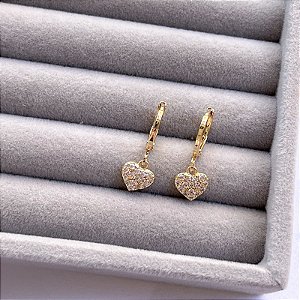 Brincos Argola Prata/Dourado Coração Cravejados 5122