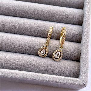 Brincos Argola Prata/Dourado Cravejados Gota