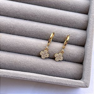 Brincos Argola Prata/Dourado Trevo Cravejados