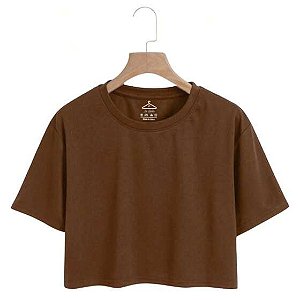 Camiseta Feminina Cropped Básica de Malha Algodão