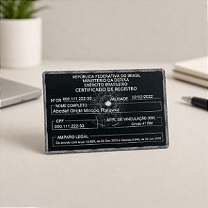 Cartão CR - Certificado de Registro em Alumínio Anodizado 0,4mm gravado a laser