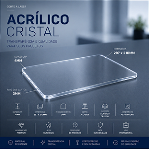 Chapa de Acrílico Cristal A4 4 mm – Qualidade Premium | 297 x 210 mm