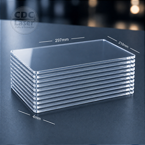 Chapa de Acrílico Cristal 4 mm x 297 x 210 mm – 10 UN | Qualidade Premium