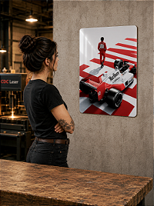 Placa Metálica Sublimada Ayrton Senna e McLaren 05 | Alumínio Premium 28x20 cm