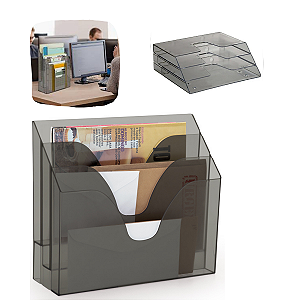 Organizador Triplo Office Fumê – 3 Compartimentos – Ideal para Escritório e Home Office